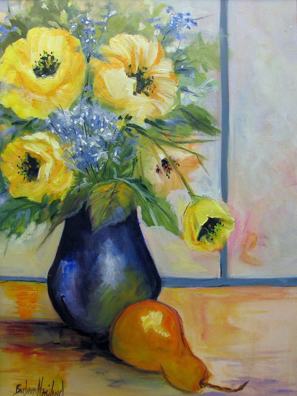 Poppies and A Pear, still life