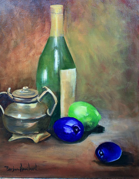 Brass,Bottle,and Plums Still Life