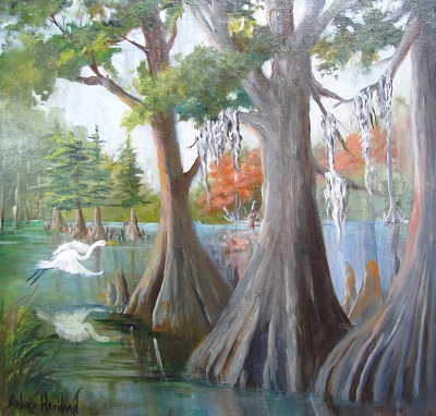 Egrets Flying in the Swamp