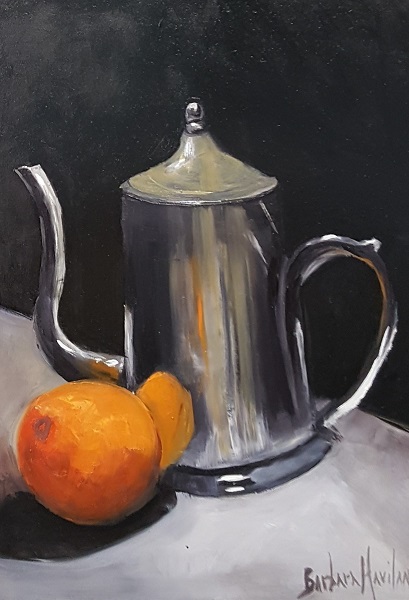 Silver Teapot and Orange