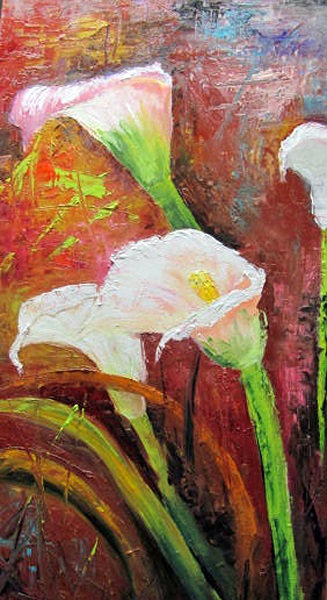 Calla Lilies on Red Abstract