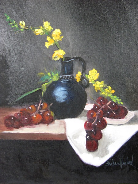 Snapdragons,Grapes and Black Pitcher