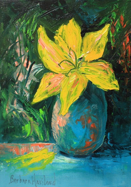 Yellow Lily and Blue Vase