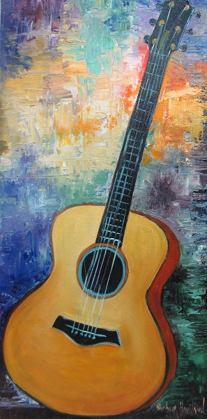 Guitar,musical,oil painting,