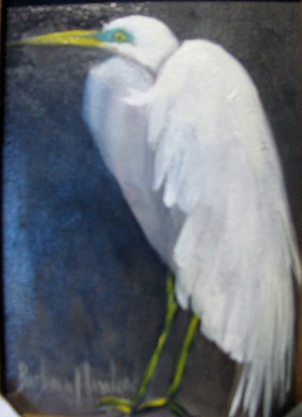 Snowy Egret, miniature oil