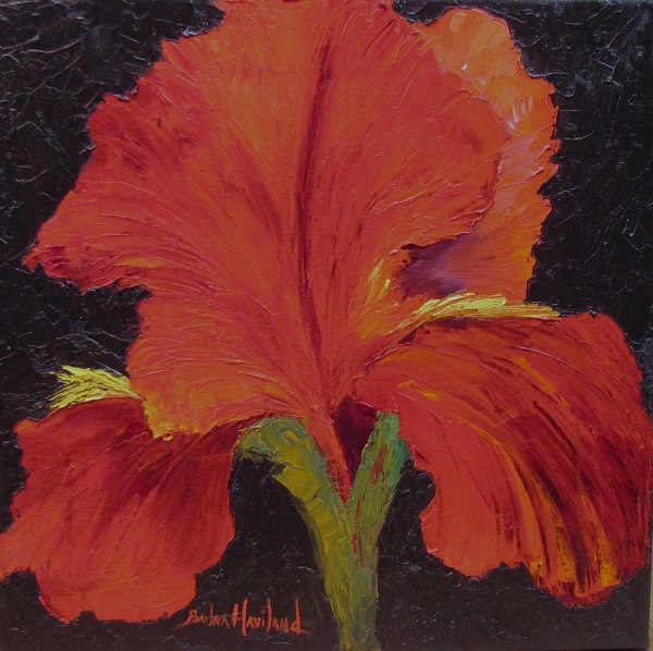Red Iris, knife painting, SALE