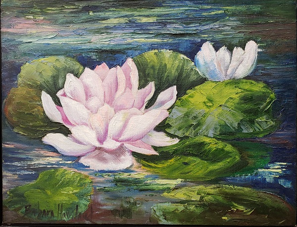 Pink Water Lilies, Knife painting