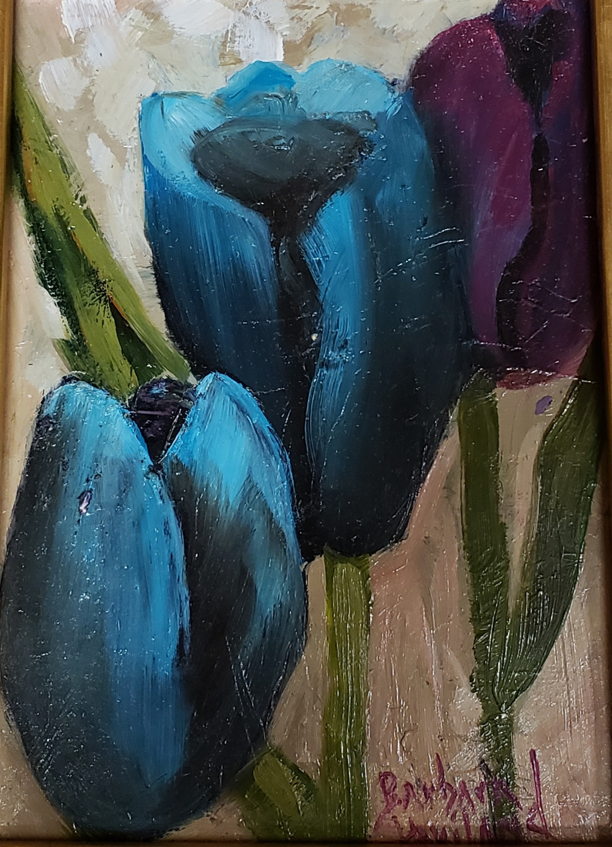 Blue Tulips, miniature oil, daily painting