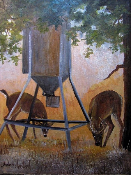 Deer Feeding, wildlife,oil painting