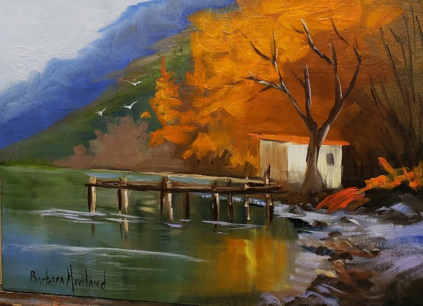 A Walk to the River, landscape in oils