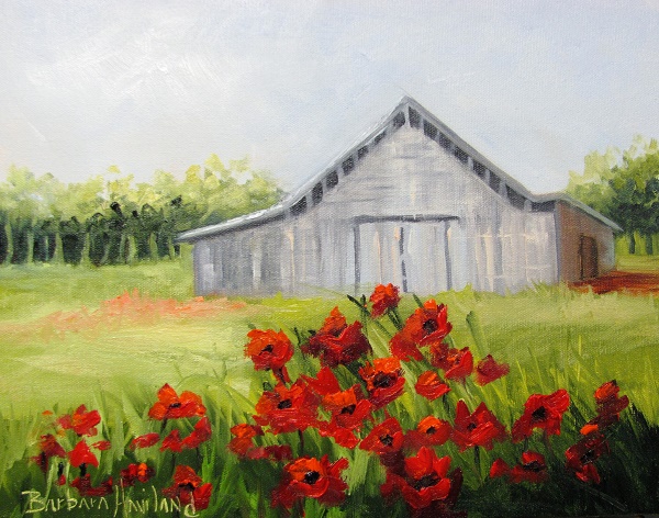 Red Poppies and Barn, landscape