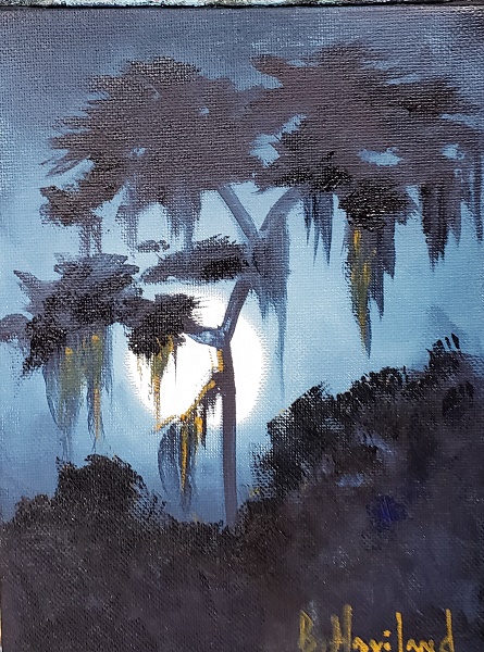 Landscape in Blues, contrast,miniature oil painting