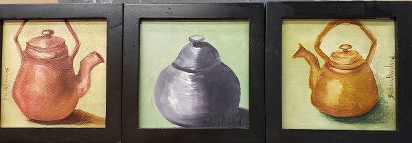 3 - Tea Pots, oil paintings