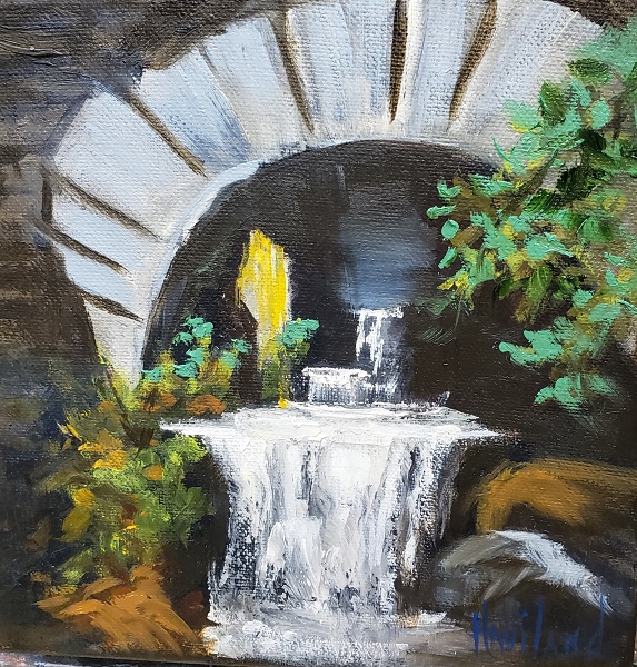 Waterfall and Bushes,daily painting