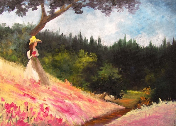 Floral Path with Figure,oil painting