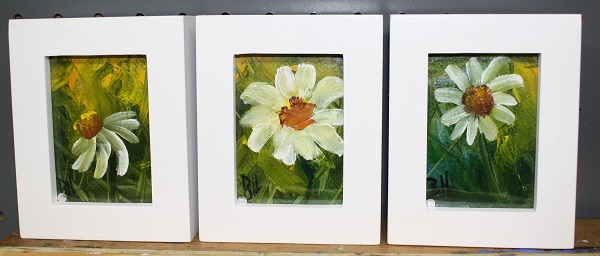 3 Aceo Daisy paintings framed