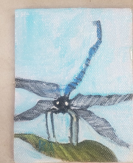 Dragonfly, tiny oil painting,3"x4"