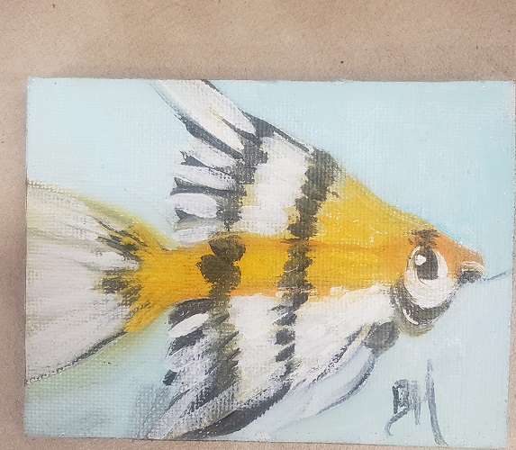 Yellow and Black Fish, tiny painting
