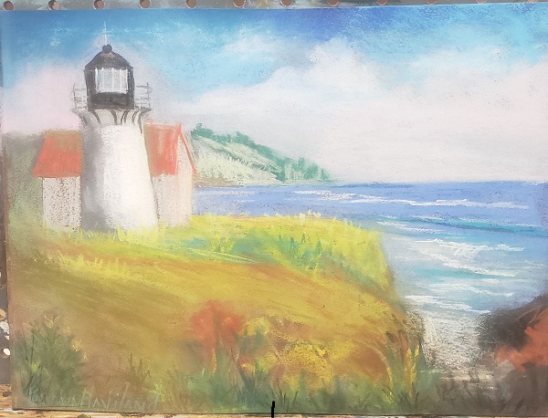 Lighthouse in Maine, pastels