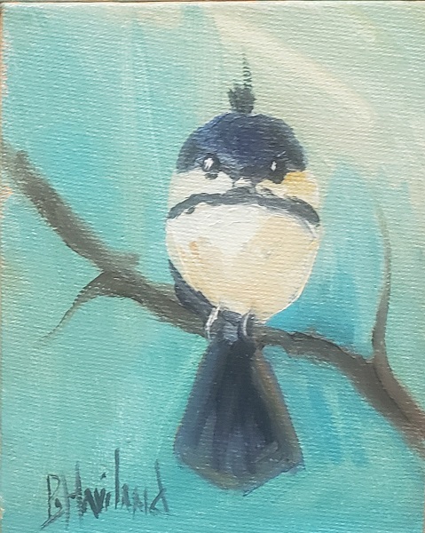 Tiny Chickadee, Bird framed, oil painting