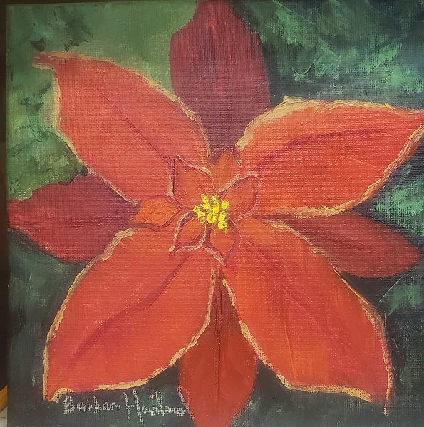 Red Poinsettia, oil painting