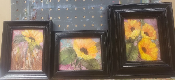Three miniature Sunflower paintings