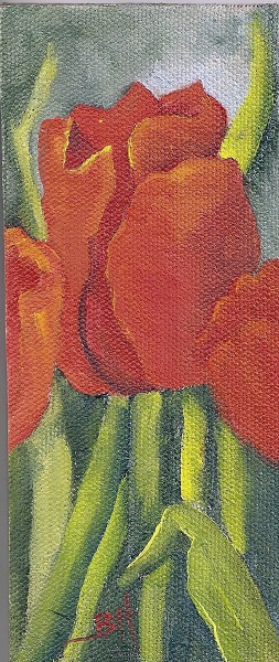 Red Tulips, Magnet oil painting, tiny oil