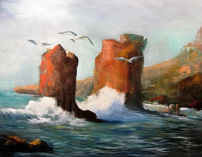 Rocks, Sea, and Sea Gulls