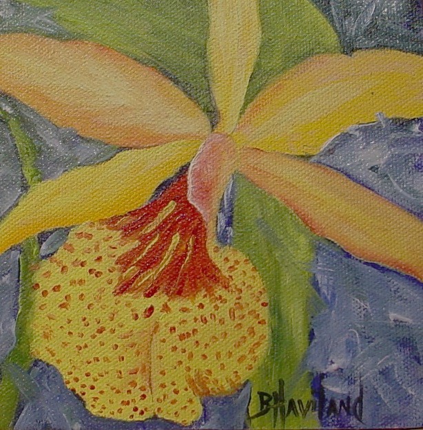 Yellow Orchid, miniature oil painting